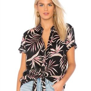 Amuse Society Black Hawaiian Floral Print Front Tie Button Up Shirt